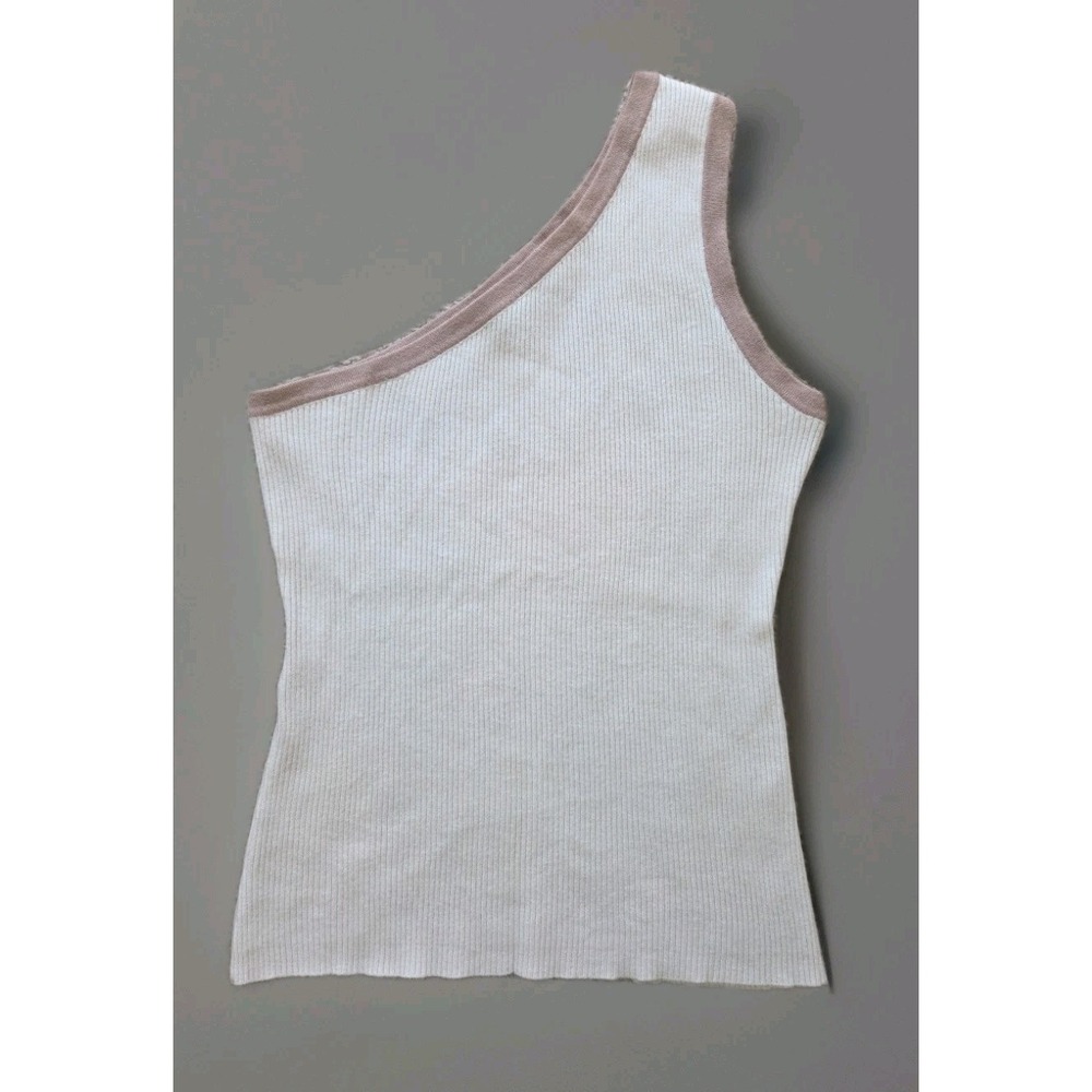One Shoulder Ribbed Knit Top Zesica Cream Womens Size M‎